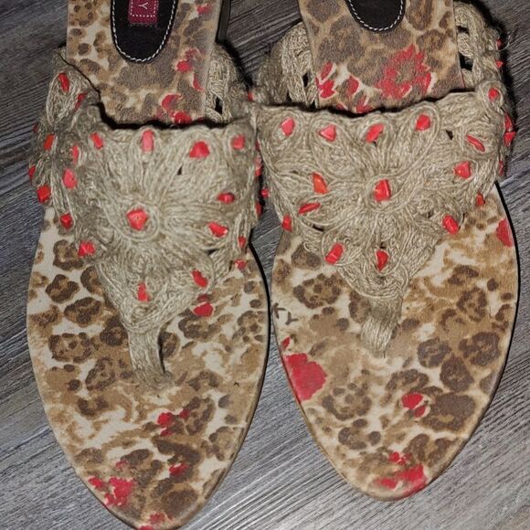 Lisa Vicky Macrame Thong Heel Sandals Sz 8 - Picture 6 of 9